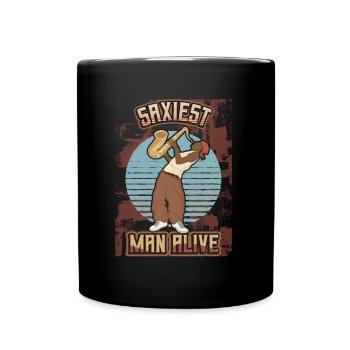 Saxiest Man Alive, Lustiges Saxophon - Tasse einfarbig - Schwarz - Vorne