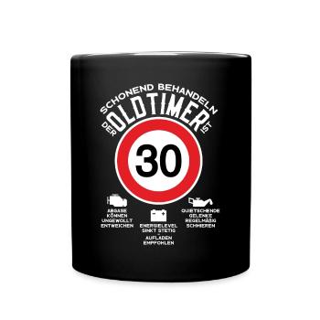 SCHONEND BEHANDELN 30. GEBURTSTAG OLDTIMER - Tasse einfarbig - Schwarz - Vorne