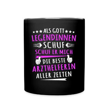 Arzthelferin Sprüche - Tasse einfarbig - Schwarz - Vorne