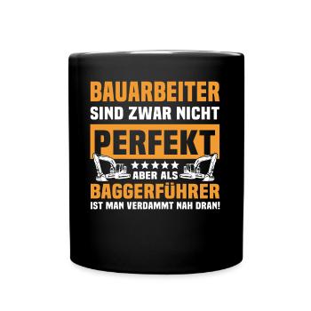 Baggerführer Bagger - Tasse einfarbig - Schwarz - Vorne