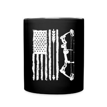Outdoor Hunting Arch US Flag Bow Arrow Target - Full Colour Mug - black - Front