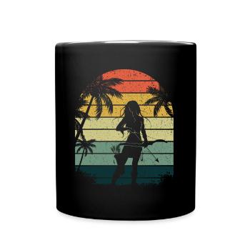 Outdoor Hunting Bow Arrow Retro Lady Archer - Full Colour Mug - black - Front