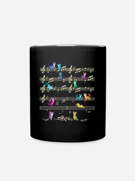 Colorful Kitten Playing On Musical Notes Musician - Full Colour Mug - black