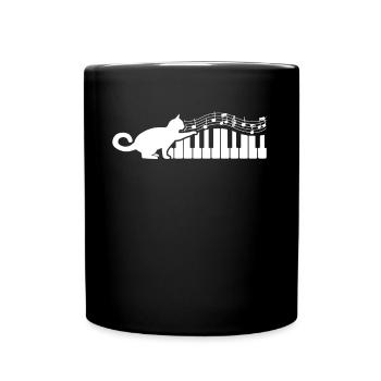 Curious Cat Stretching On Musical Notes Musician - Full Colour Mug - black - Front