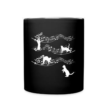 Kitten Love Cat Playing Musical Notes Music - Full Colour Mug - black - Front