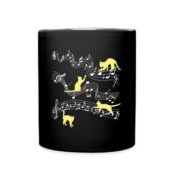 Kitten Cat Playing Musical Notes Music - Full Colour Mug - black - Front