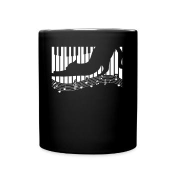 Cute Cat Stretching On Musical Notes Musician - Full Colour Mug - black - Front