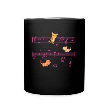 Three Kittens On Musical Notes Musician - Full Colour Mug - black - Front