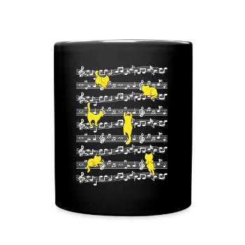 Cat Playing Musical Notes Musician Love Music - Full Colour Mug - black - Front