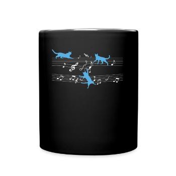 Pet Cat Playing Musical Sheets Musician Music - Full Colour Mug - black - Front