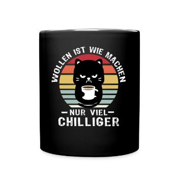 Katzen Sprüche - Tasse einfarbig - Schwarz - Vorne