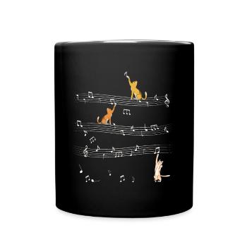 Three Cats Playing On Musical Notes Musician - Full Colour Mug - black - Front