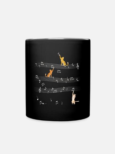 Three Cats Playing On Musical Notes Musician - Full Colour Mug - black