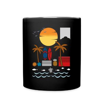 Summer Palm Tree Surf Hello Summer Hawaii - Full Colour Mug - black - Front