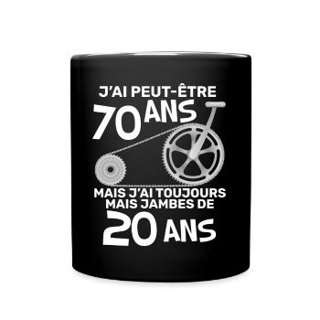Anniversaire Humour j'ai peut-etre 70 ans Velo - Mug uni - noir - Devant