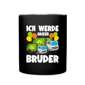 Werde großer Bruder Müllwagen Müllabfuhr - Tasse einfarbig - Schwarz - Vorne