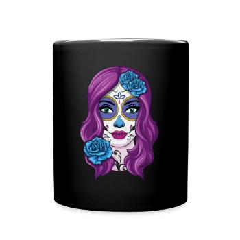 La Catrina Mexikanischer Blumenmuertos Tag der Toten - Tasse einfarbig - Schwarz - Vorne