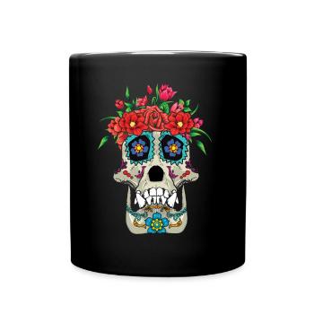 Tier Blumen Muertos Tag der Toten Halloween - Tasse einfarbig - Schwarz - Vorne