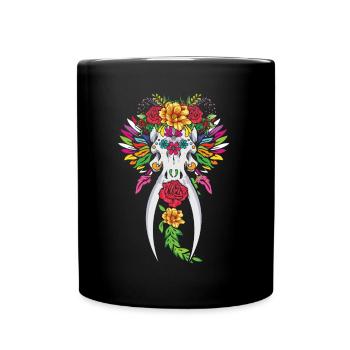 Elefant Tier Blumenmuertos Tag von Halloween - Tasse einfarbig - Schwarz - Vorne
