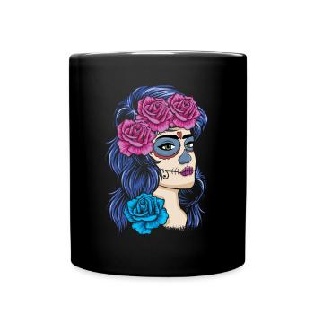 La Catrina Mexiko Blumenmuertos Tag der Toten - Tasse einfarbig - Schwarz - Vorne