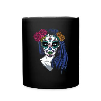 Lady La Catrina Mexiko Blumenmuertos Tag der Toten - Tasse einfarbig - Schwarz - Vorne