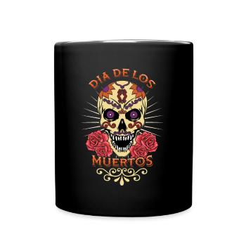 Gruseliger mexikanischer Blumenmuertos Tag des Toten Halloween - Tasse einfarbig - Schwarz - Vorne