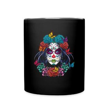 Mexiko Blumenmuertos Tag der Toten La Catrina - Tasse einfarbig - Schwarz - Vorne