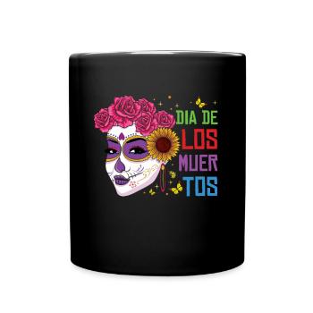 Colorfu Floral Dia Muertos Day Of Dead La Catrina - Tasse einfarbig - Schwarz - Vorne