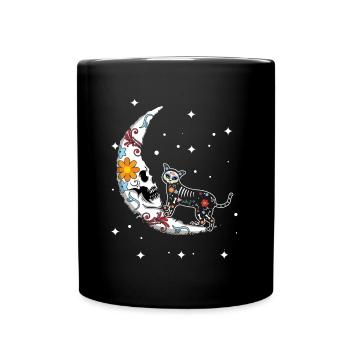 Tier Katze Mond Muertos Tag der Toten Halloween - Tasse einfarbig - Schwarz - Vorne
