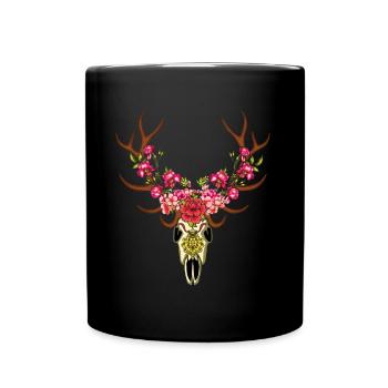 Hirsch Blumen Muertos Tag der Toten Halloween - Tasse einfarbig - Schwarz - Vorne
