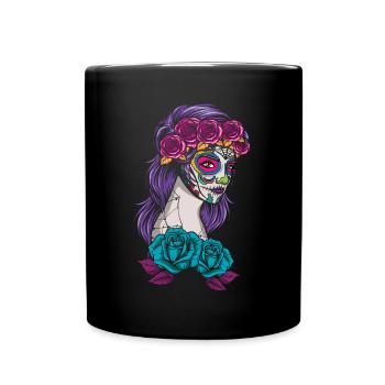 La Calavera Mexico Floral Muertos Day Of Dead - Full Colour Mug - black - Front