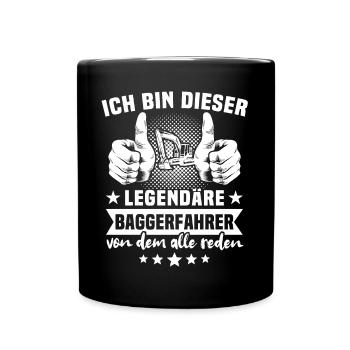 Baggerführer Bagger Baggerfahrer - Tasse einfarbig - Schwarz - Vorne
