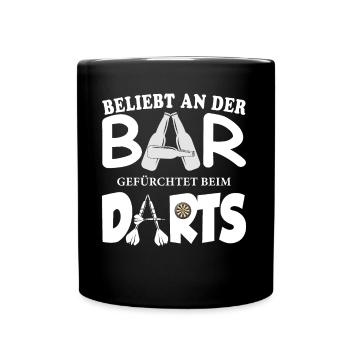 Beliebt an der Bar, gefürchtet beim Darts - Tasse einfarbig - Schwarz - Vorne