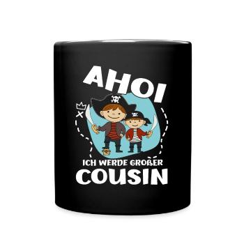 Pirat bald Großer Cousin Werde Großer Cousin - Tasse einfarbig - Schwarz - Vorne
