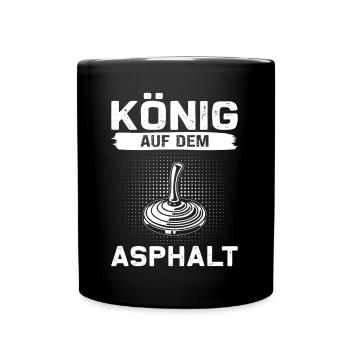 König auf dem Asphalt Eisstock Eisstockschießen - Tasse einfarbig - Schwarz - Vorne