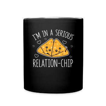 Serious Relation-Chip Tacos Nachos Beziehung - Tasse einfarbig - Schwarz - Vorne