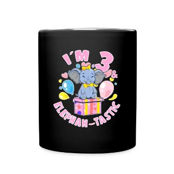 Birthday Elephant 3 Years Old Bday Party Gift - Full Colour Mug - black - Front