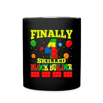 Block Builder 4 ans Block Building 4th Bday - Mug uni - noir - Devant