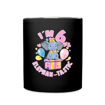Birthday Elephant 6 Years Old Bday Party Gift - Full Colour Mug - black - Front