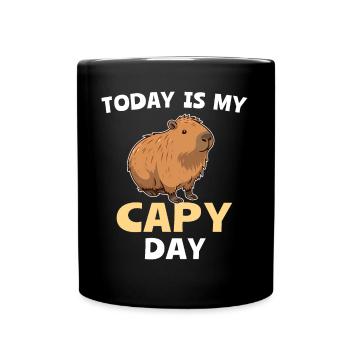 Lustige Capybara Sprüche - Tasse einfarbig - Schwarz - Vorne