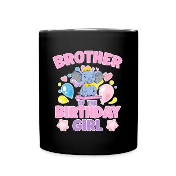 Brother Of the Birthday Girl Elephant Family Party - Full Colour Mug - black - Front