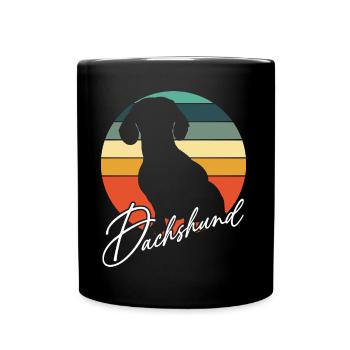 Dackelsilhouetten in Vintage Kreisfläche - Tasse einfarbig - Schwarz - Vorne