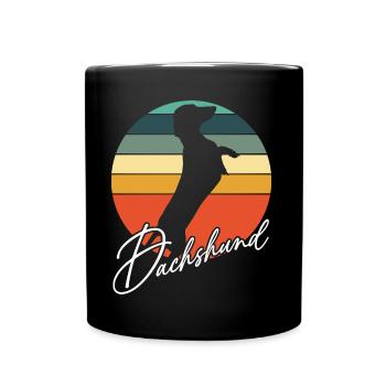 Dackelsilhouetten in Vintage Kreisfläche - Tasse einfarbig - Schwarz - Vorne