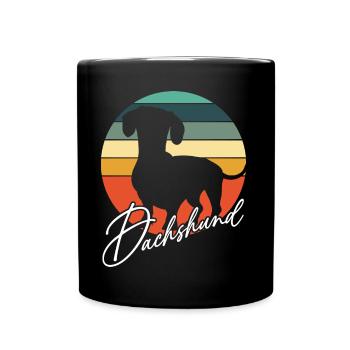 Dackelsilhouetten in Vintage Kreisfläche - Tasse einfarbig - Schwarz - Vorne