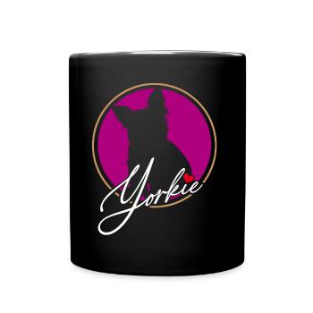 Yorkshire Terrier in colored circle with red heart - Full Colour Mug - black - Front