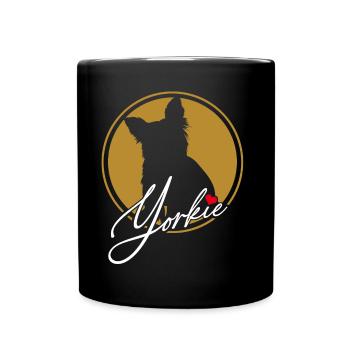 Yorkshire Terrier in colored circle with red heart - Full Colour Mug - black - Front
