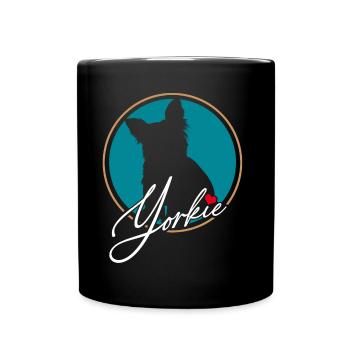 Yorkshire Terrier in colored circle with red heart - Full Colour Mug - black - Front