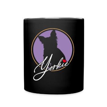 Yorkshire Terrier in colored circle with red heart - Full Colour Mug - black - Front