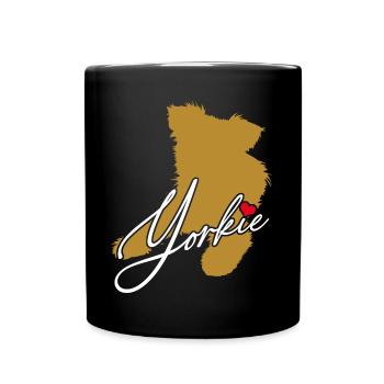 Yorkie Silhouette Yorkshire Terrier with Heart - Full Colour Mug - black - Front