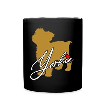 Yorkie Silhouette Yorkshire Terrier mit Herz - Tasse einfarbig - Schwarz - Vorne